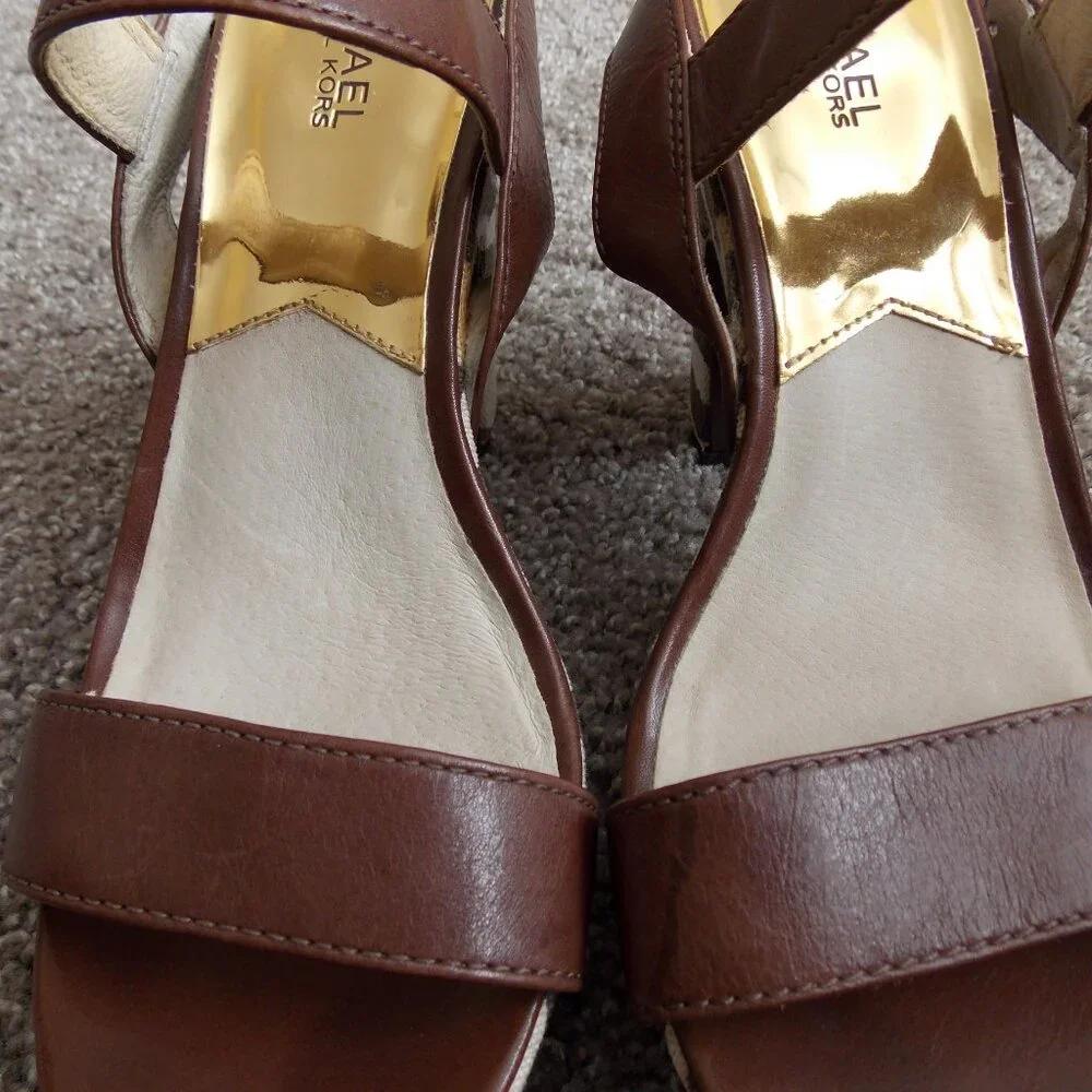 Michael Kors Ivana Mocha Zebra Animal Print Canvas Platform Sandals Heels - Picture 14 of 16